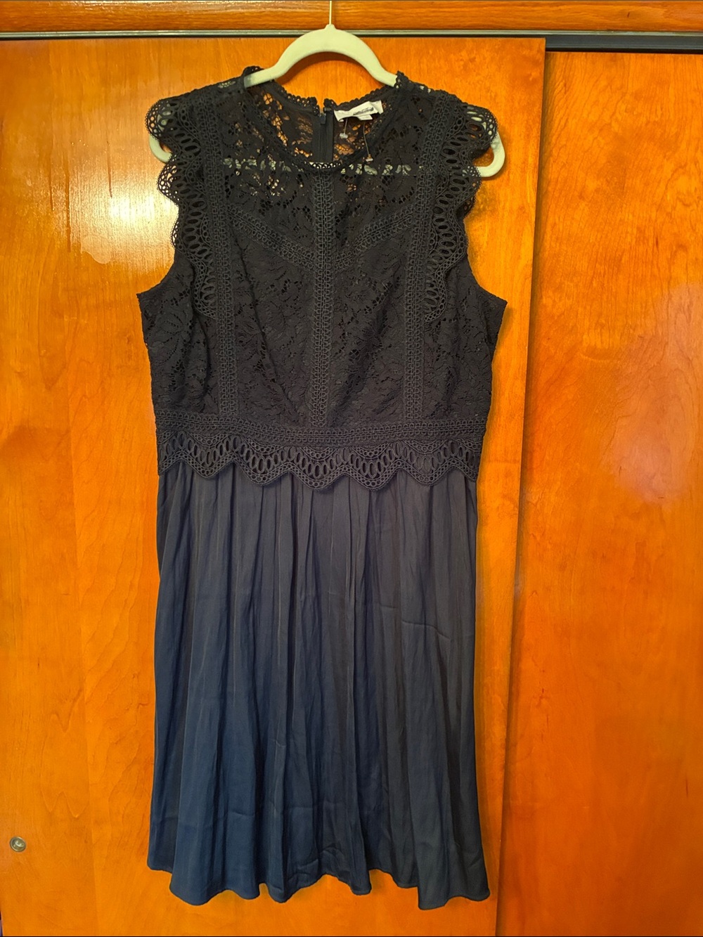 LOFT Navy Lace Bodice Sleeveless A-Line Dress